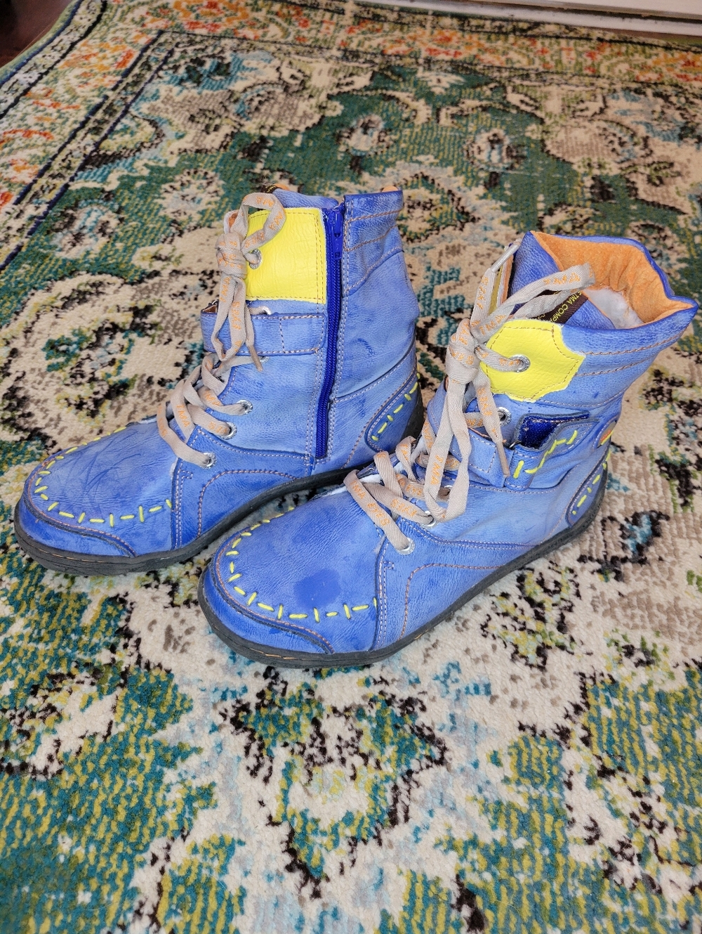 TMA EYES Blue Radiant Rebel Shorties Patchwork Ankle Boots, Size EU 44 US 10 - Picture 3 of 7